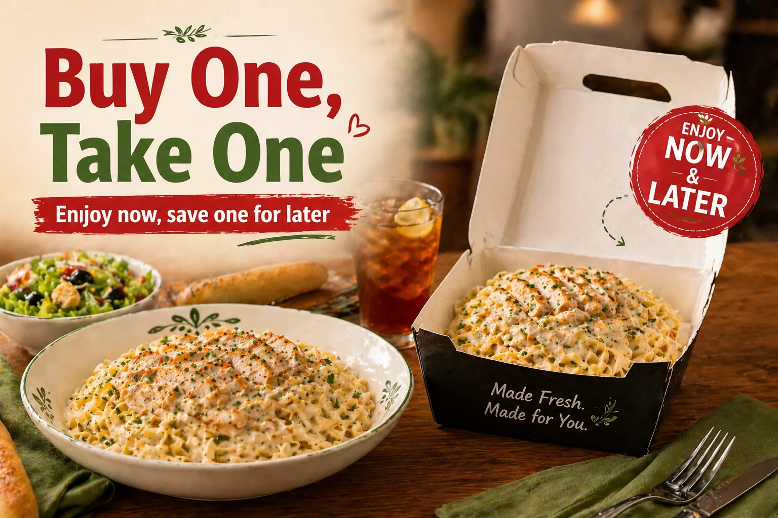 Buy One, Take One deal at Olive Garden