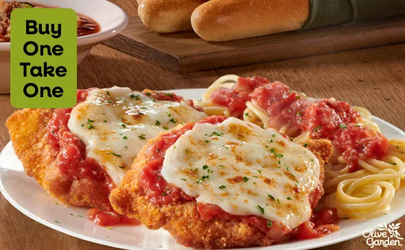 Chicken Parmigiana from Olive Garden menu baked chicken with marinara and cheese