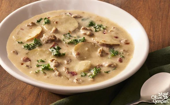 Zuppa Toscana soup from Olive Garden menu with sausage and kale