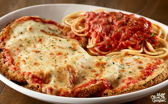 Eggplant Parmigiana with cheese and sauce