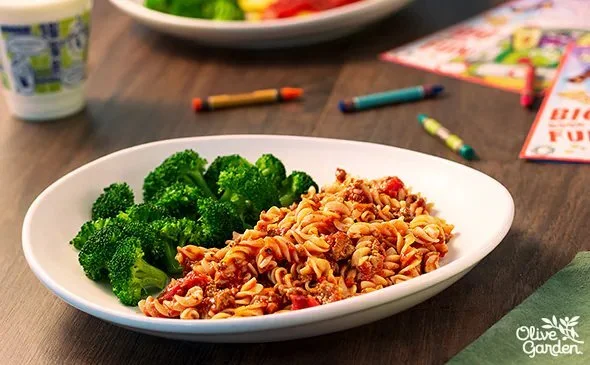 Rotini pasta with meat sauce and tomato base