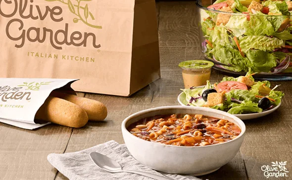 Olive Garden lunch special soup salad and breadsticks from Olive Garden menu weekday deal