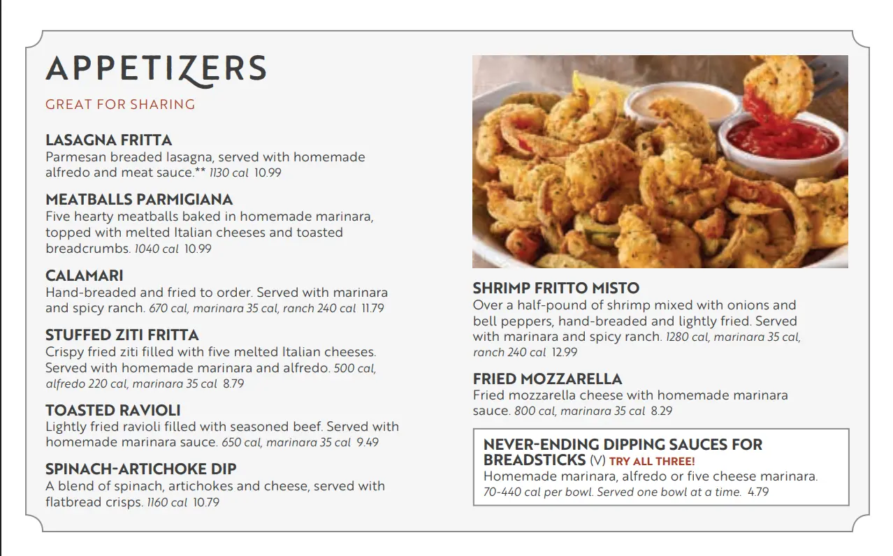 Olive Garden Appetizers menu prices