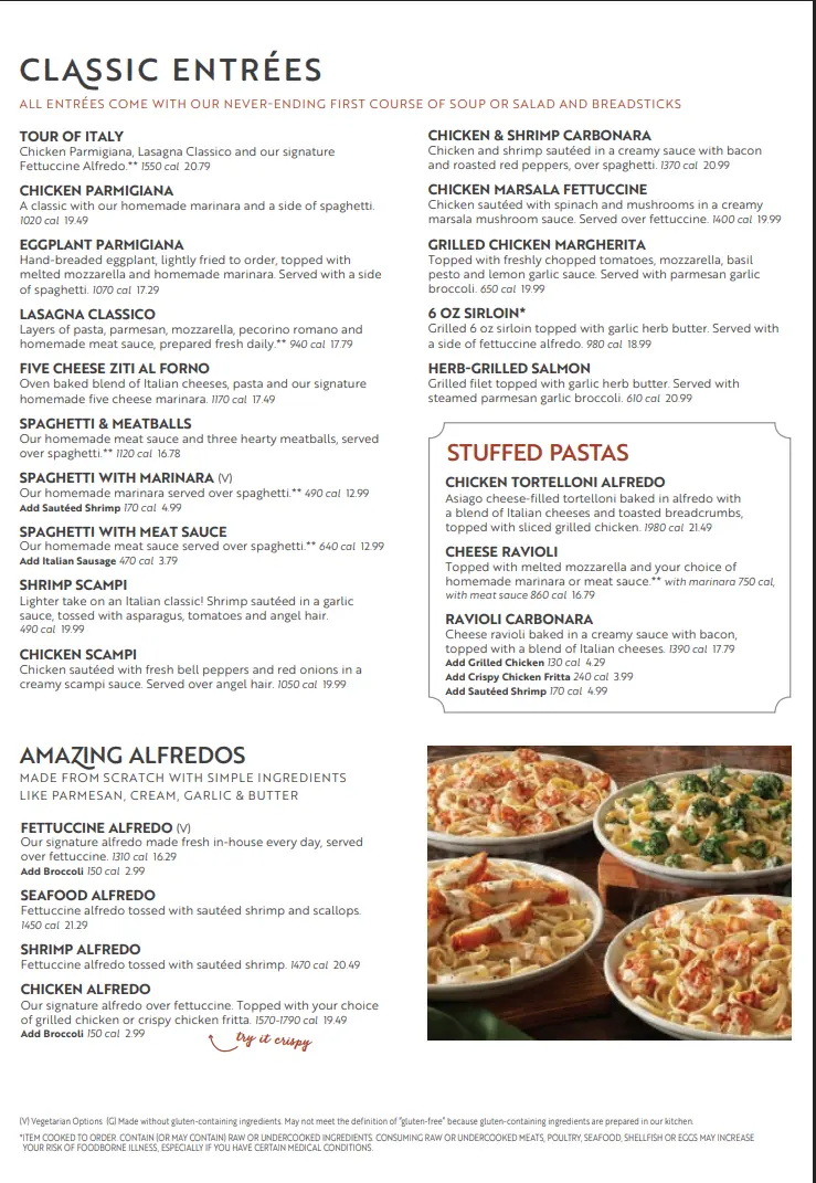 Olive Garden Classic Entrées , Dinner menu