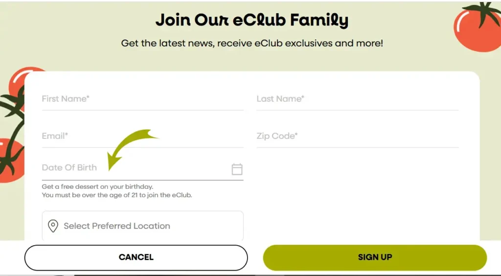 Olive Garden eClub Birthday reward