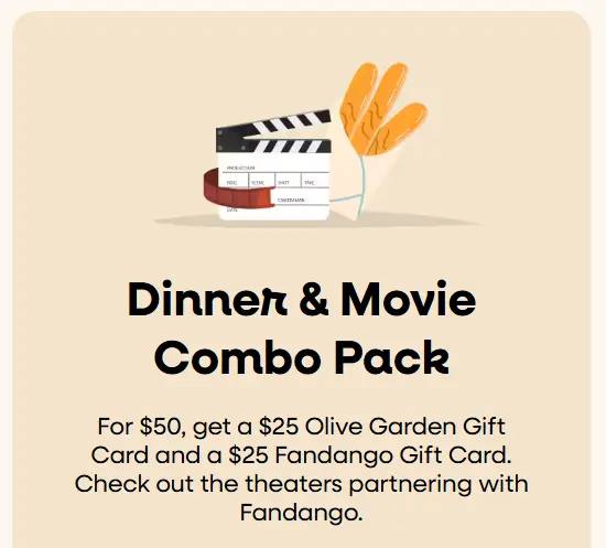Olive garden Dinner & Movie Combo gift card