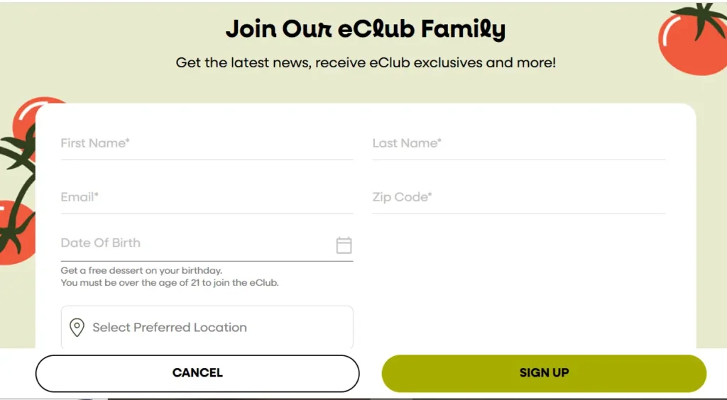 Olive Garden eClub signup