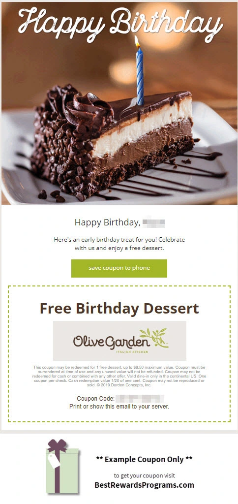 Olive Garden Birthday Reward 2026